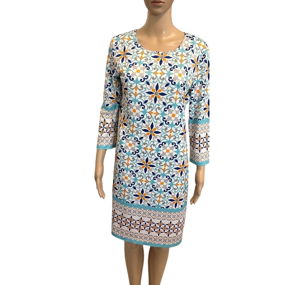 Jean Pierre Klifa Tangier‎ Daphne Print Multi Color Dress 3/4 Sleeve Medium